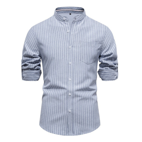 Herren gestreiftes Hemd im modischen Henley-Stil mit Brusttasche und rollbaren Ärmeln EB