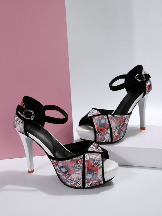 Damen Peeptoe Sandalen mit glamourösem Glitzer-Design und elegantem Blockabsatz EB