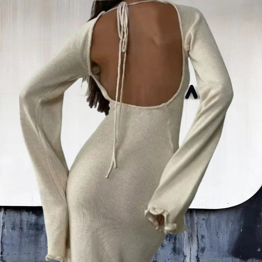 Damen Elegantes Maxikleid mit raffiniertem Rippdesign und fransigen Ärmeln EB