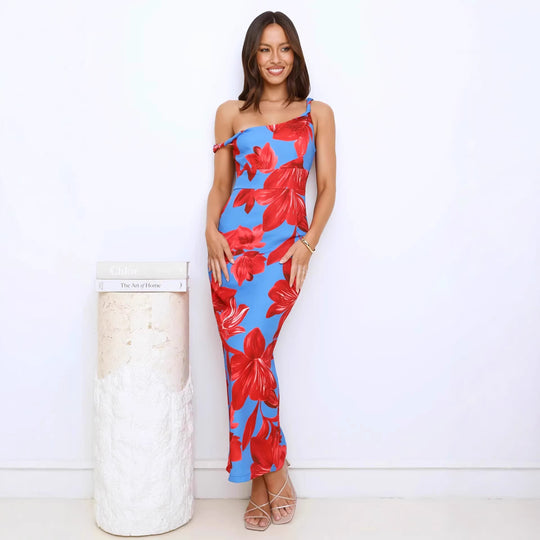 Damen Maxikleid mit einzigartigem floralem Design und verstellbaren Trägern EB