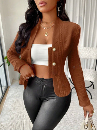 Damen Mode Blazer mit strukturiertem Design und glänzenden Knöpfen EB
