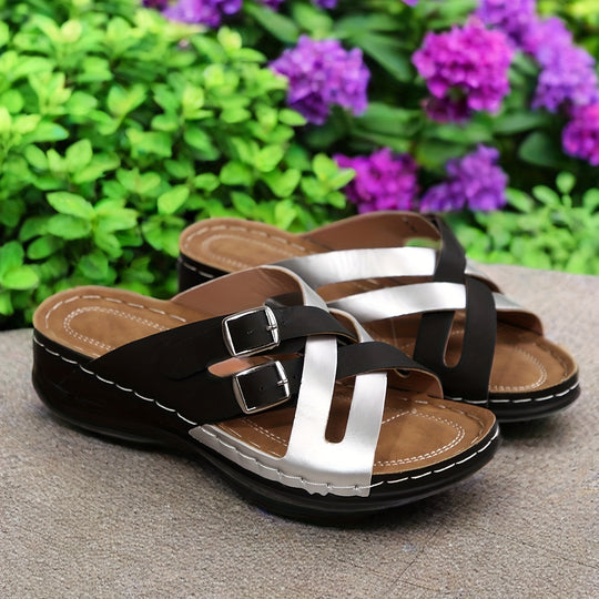 Damen komfortable Clogs mit dekorativen Schnallen EB