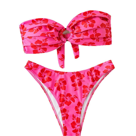 Damen Bandeau-Bikini-Set mit verziertem Knoten und floralem Muster EB