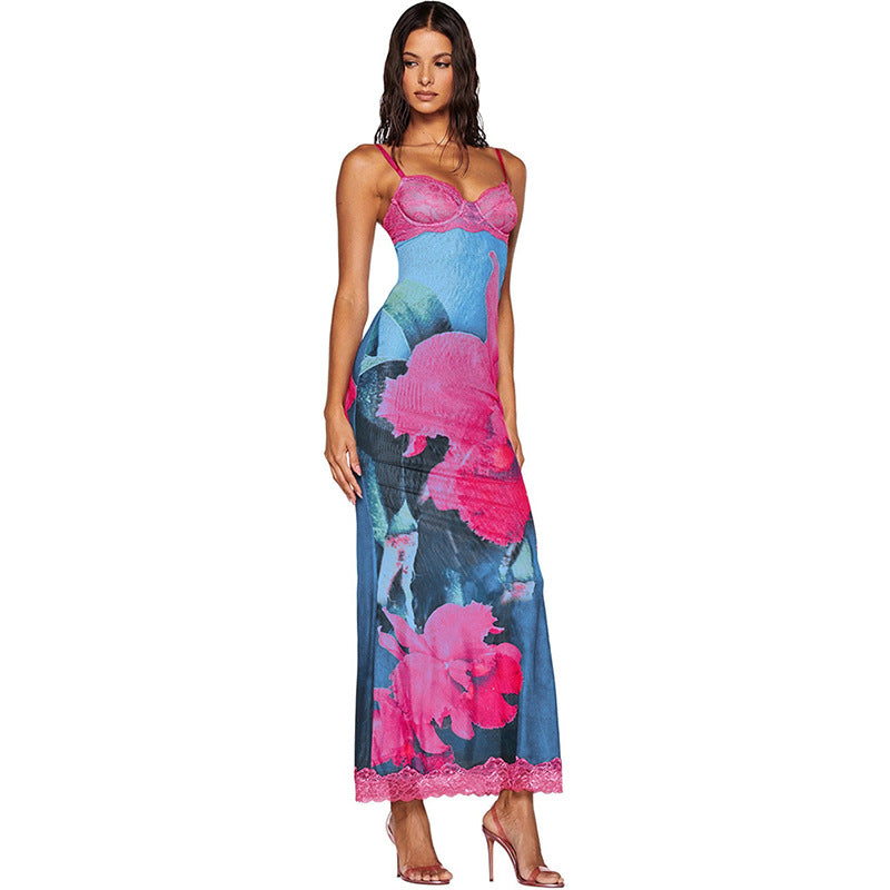 Damen Satin Nachthemd mit zarter Spitzendekoration EB