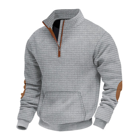 Herren nan gesteppter Halbzip Pullover mit Reißverschlusskragen und Kunstleder-Ellbogenpatches EB