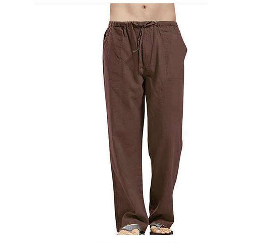 Herren nan lockere Leinenhose mit Tunnelzugbund und geradem Bein EB