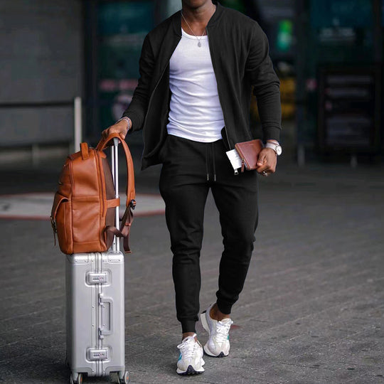 Herren Sportliches Freizeit-Set aus atmungsaktivem Material mit Reißverschluss und praktischen Taschen EB