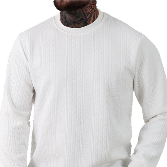 Herren nan texturiertes Rundhals-Sweatshirt mit feiner Waffelstruktur und gerippten Bündchen EB