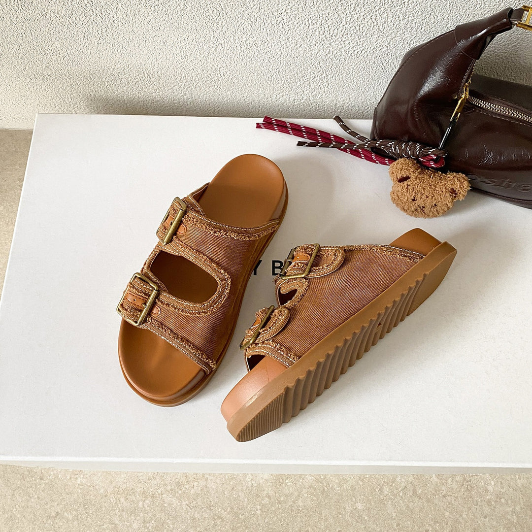 Damen Komfortable Sandalen mit doppeltem Schnallenverschluss EB