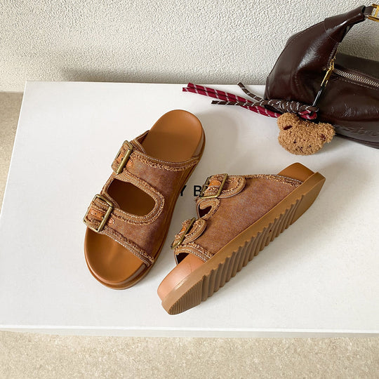 Damen Komfortable Sandalen mit doppeltem Schnallenverschluss EB