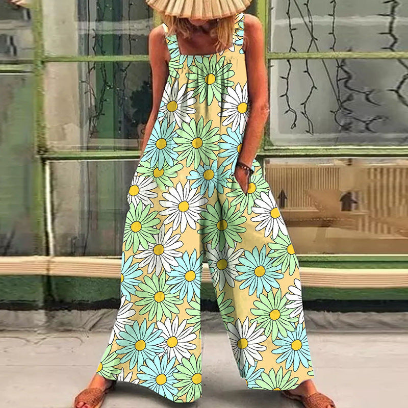Damen lässiger Jumpsuit mit floralem Muster und weitem Schnitt EB