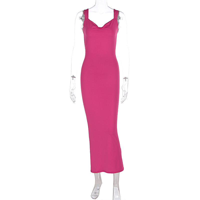 Damen Elegantes Maxikleid mit tiefem Ausschnitt und hochwertigem Stoff EB