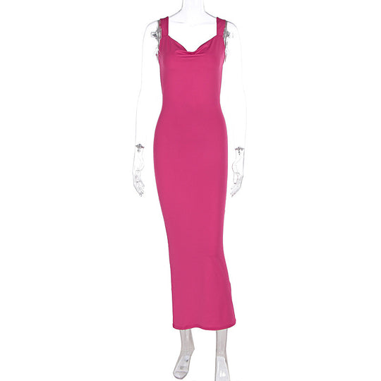 Damen Elegantes Maxikleid mit tiefem Ausschnitt und hochwertigem Stoff EB