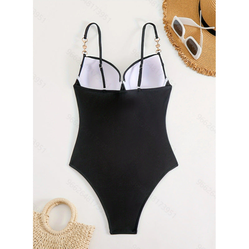 Damen Eleganter Hochgeschnittener Einteiler Badeanzug mit modischen Schnallen EB