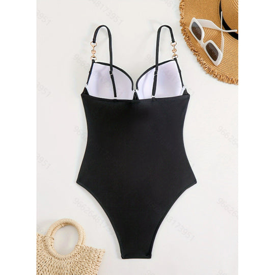 Damen Eleganter Hochgeschnittener Einteiler Badeanzug mit modischen Schnallen EB