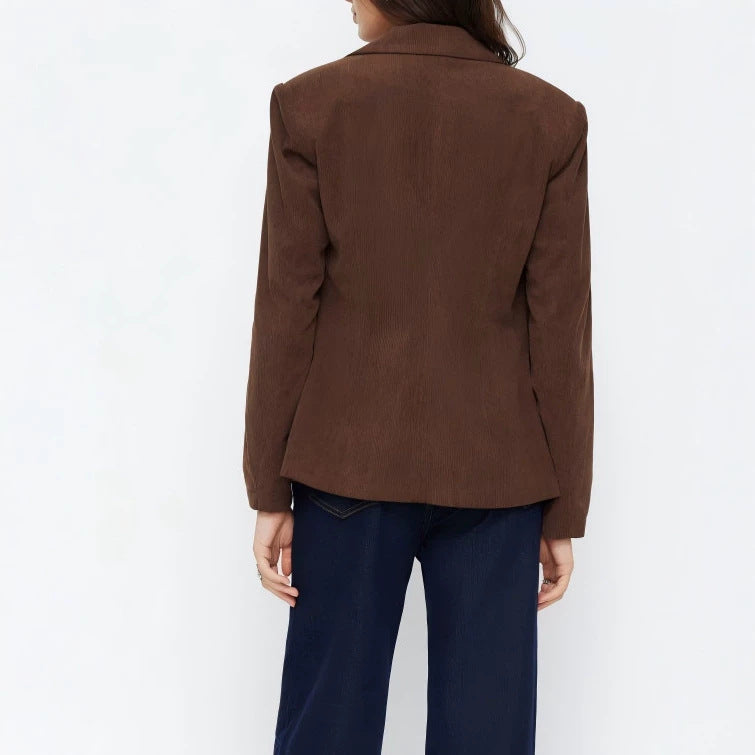 Damen Kord-Blazer mit schmaler Silhouette, schmalem Revers und Pattentaschen EB