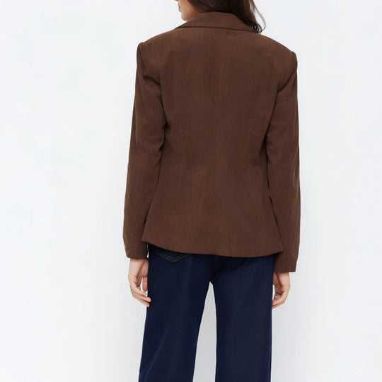Damen Kord-Blazer mit schmaler Silhouette, schmalem Revers und Pattentaschen EB