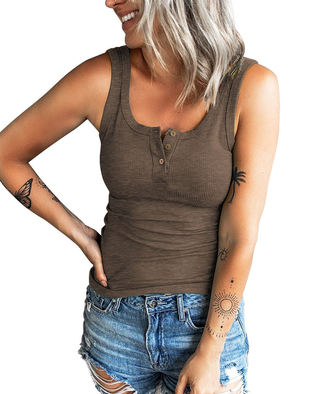 Damen komfortables Trägershirt mit Knopfdetails EB