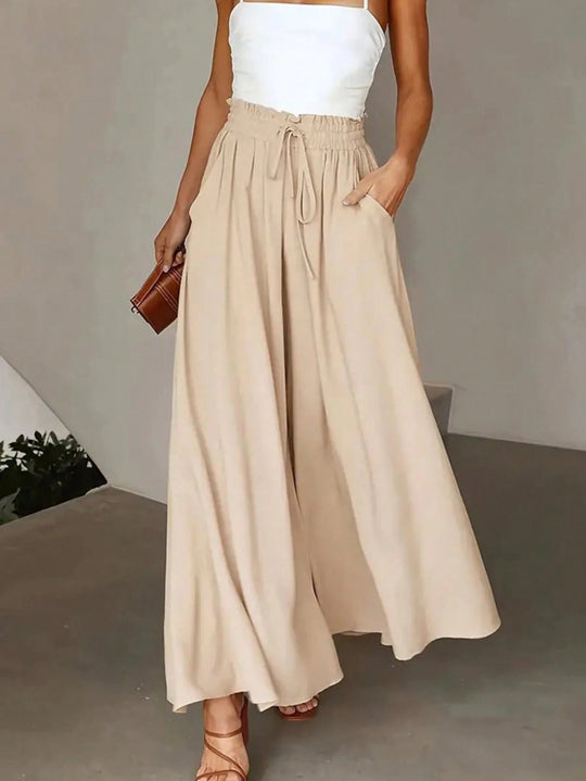 Damen nan fließende Palazzo-Hose mit Paperbag-Taille und tiefen Eingrifftaschen EB