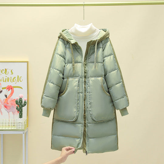 Damen Langer isolierter Pufferparka mit abnehmbarer Kapuze und großen Taschen EB