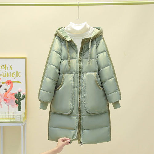 Damen Langer isolierter Pufferparka mit abnehmbarer Kapuze und großen Taschen EB