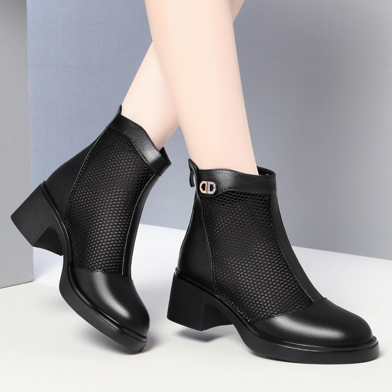 Damen Modische Stiefeletten mit luftiger Netzstruktur und robustem Blockabsatz EB
