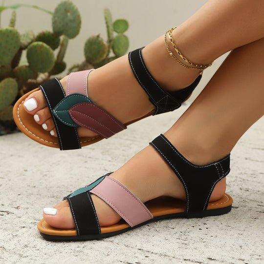 Damen moderne Zehentrenner-Sandalen mit drapierten Riemen und anatomischem Fußbett EB