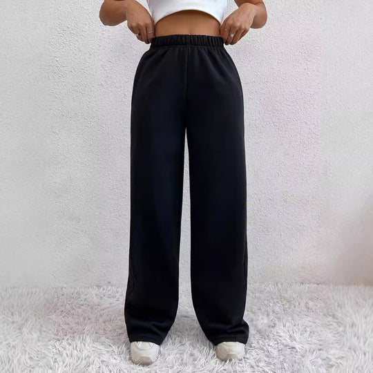 Damen Bequeme High-Waist Freizeithose mit weitem Schnitt EB