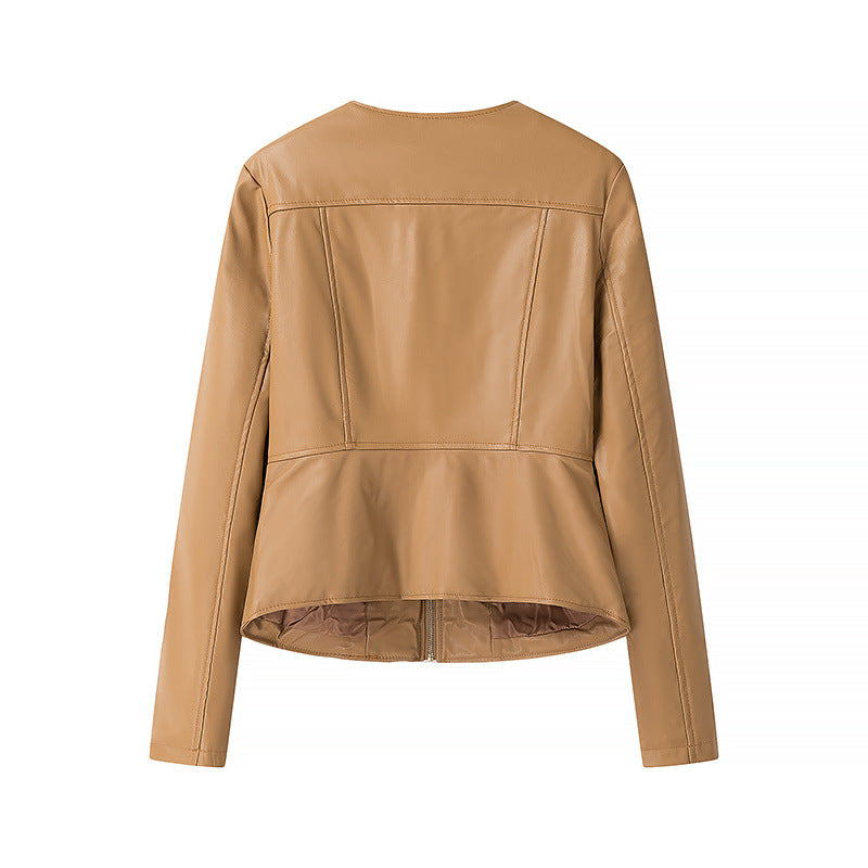 Damen modische Kunstlederjacke mit strukturierter Oberfläche und praktischen Taschen EB