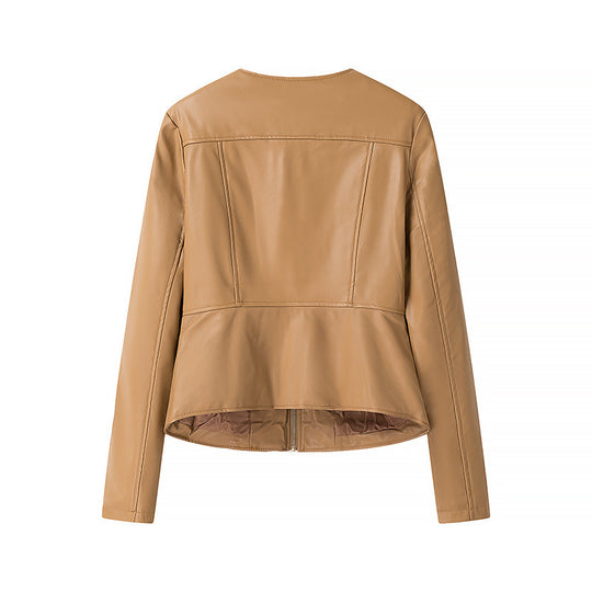 Damen modische Kunstlederjacke mit strukturierter Oberfläche und praktischen Taschen EB