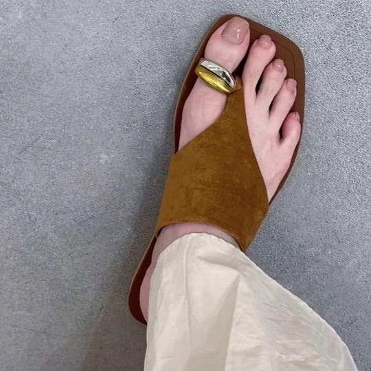 Damen Zehentrenner-Sandalen mit elegantem Goldakzent und rutschfester Sohle EB