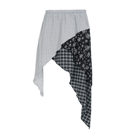 Damen asymmetrischer Rock mit floralen und karierten Mustern EB