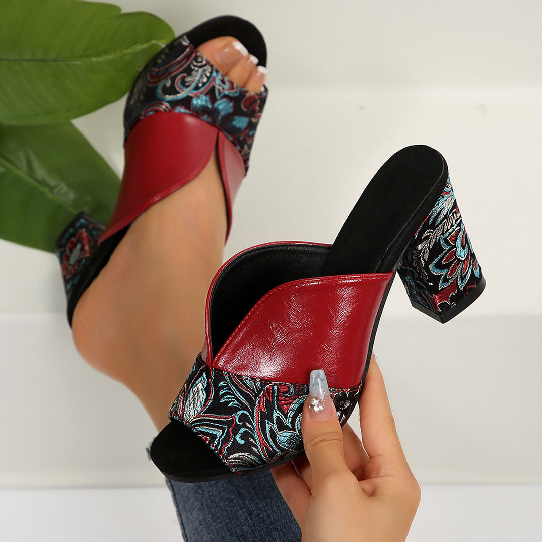 Damen Sling-Pantoletten mit floralem Design und elegantem Blockabsatz EB