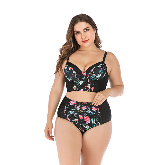 Damen Hochtailliertes Bikini-Set mit floralem Oberteil und unterstützendem Schnitt EB