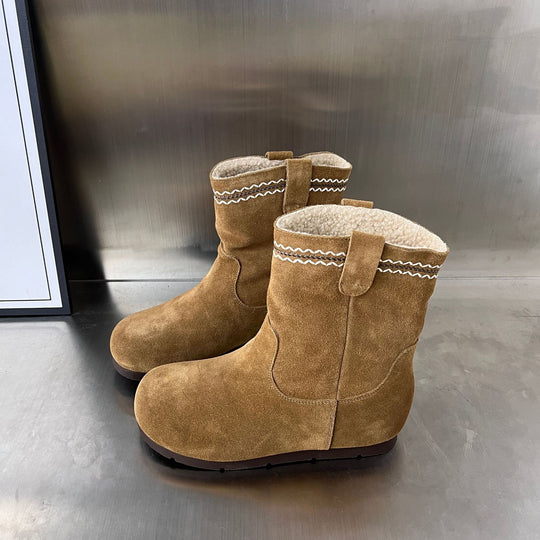 Damen Elegante Wildleder-Stiefel mit warmem Innenfutter und dekorativen Nähten EB