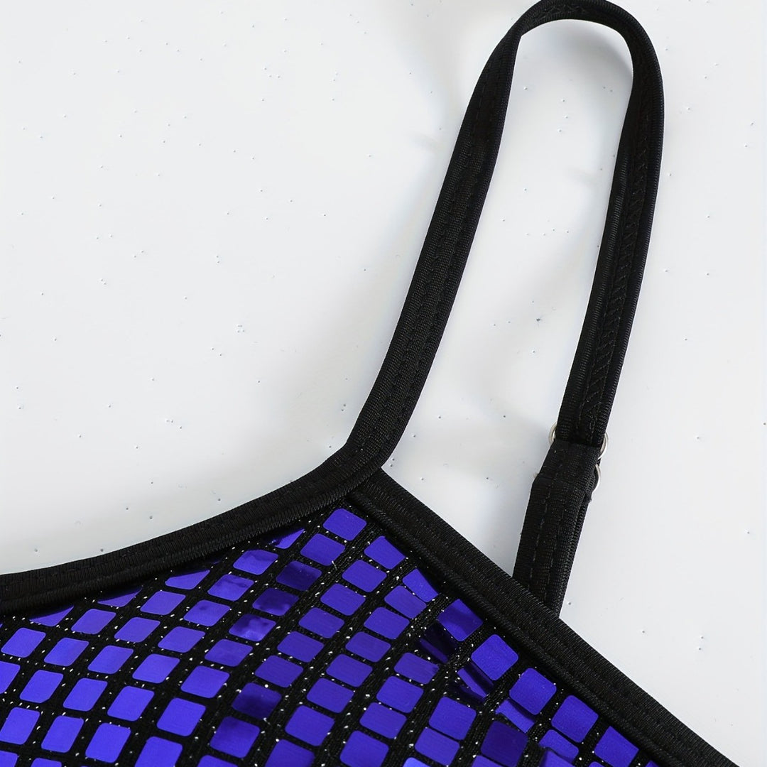 Damen Crop-Bikini-Top mit glitzerndem Netzdesign EB