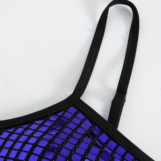 Damen Crop-Bikini-Top mit glitzerndem Netzdesign EB