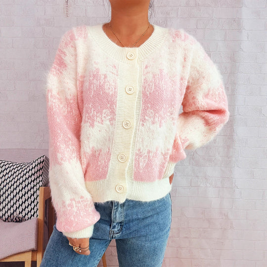 Damen kuschelige Strickjacke mit modischem Knopfdesign und weichem Material EB