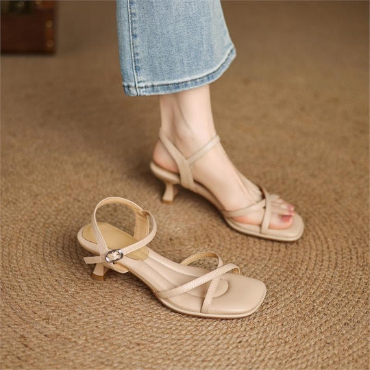 Damen elegante Slingback Sandalen mit modischem Absatz EB