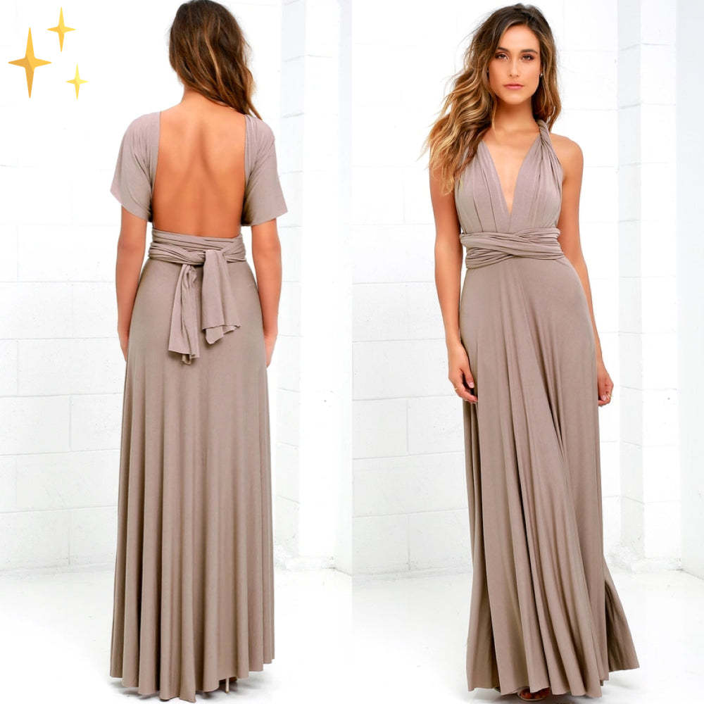 Damen elegantes Rundhals-Maxikleid mit variablen Trägeroptionen und fließendem Schnitt EB