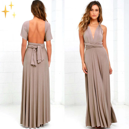 Damen elegantes Rundhals-Maxikleid mit variablen Trägeroptionen und fließendem Schnitt EB