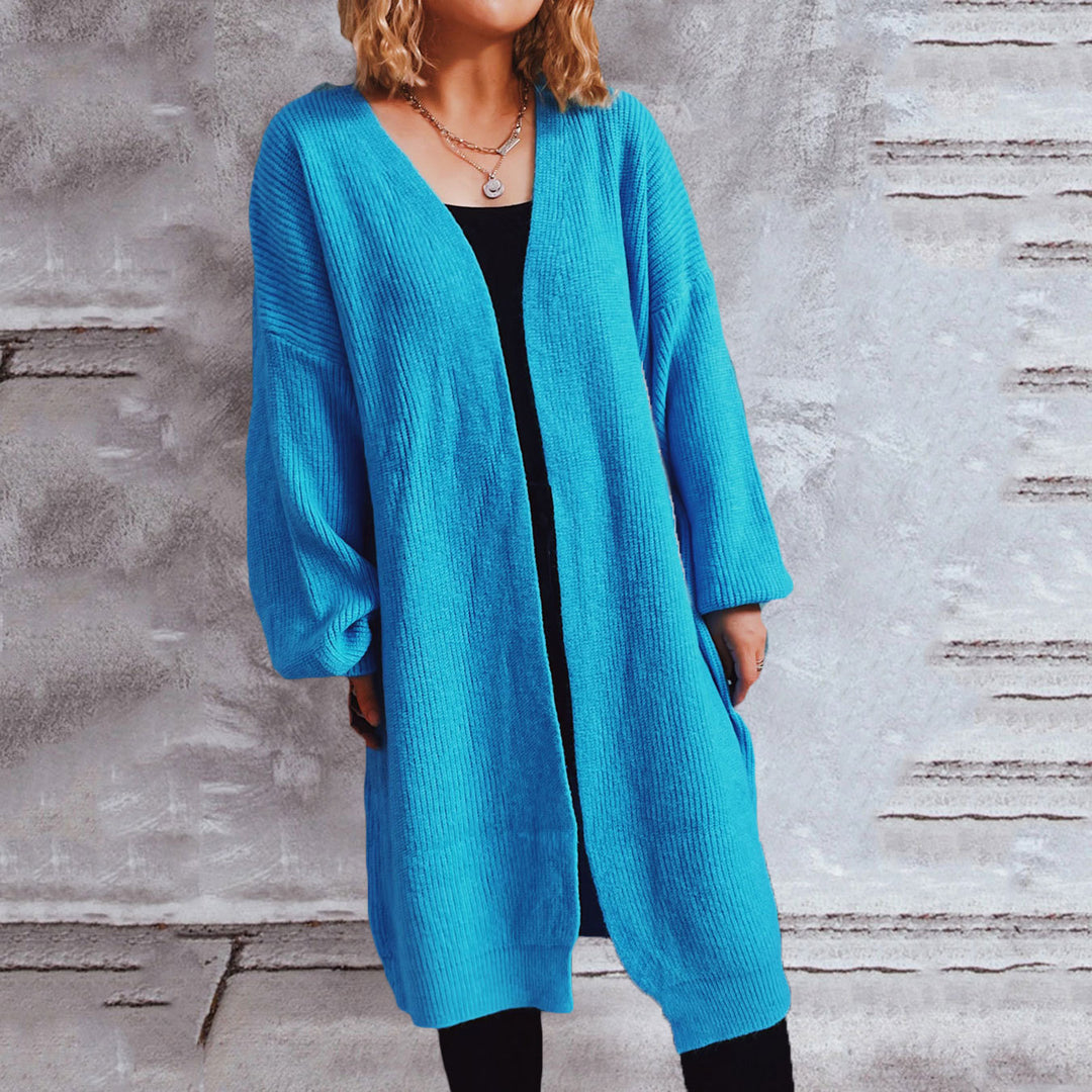 Damen lässiger Strickcardigan mit lässigen Oversize-Ärmeln und offenem Schnitt EB