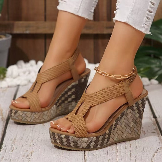 Damen Wedge-Sandalen mit geflochtener Oberfläche und komfortabler Fußbettung EB
