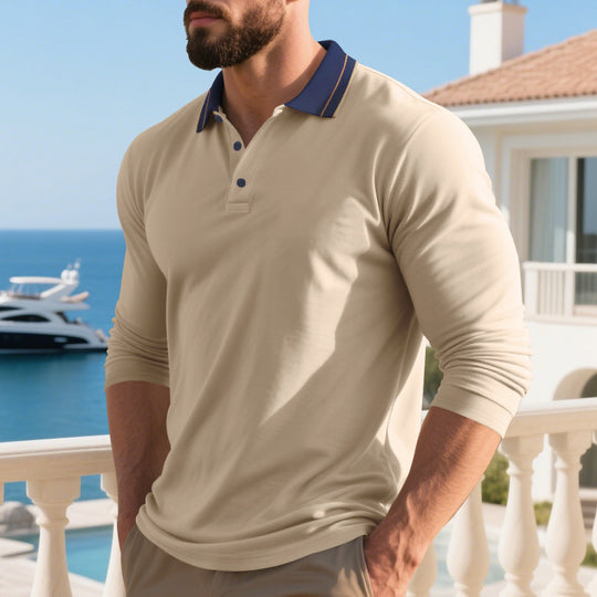 Herren Langarm-Polohemd mit modernem Kragen und atmungsaktiven Eigenschaften EB