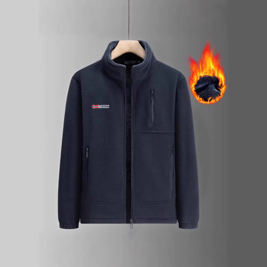 Herren Thermo-Fleecejacke mit Sherpa-Innenfutter, Stehkragen und Reißverschlusstaschen EB