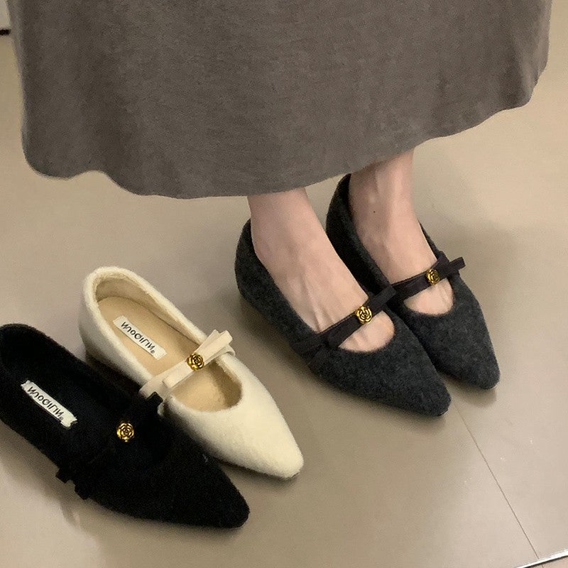 Damen elegante Ballerinas mit dekorativem Schleifenakzent und weichem Innenfutter EB