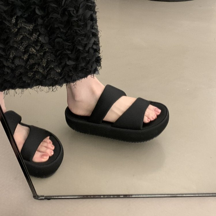 Damen komfortable Plateau-Sandalen mit breitem Doppelriemen und rutschfester Sohle EB