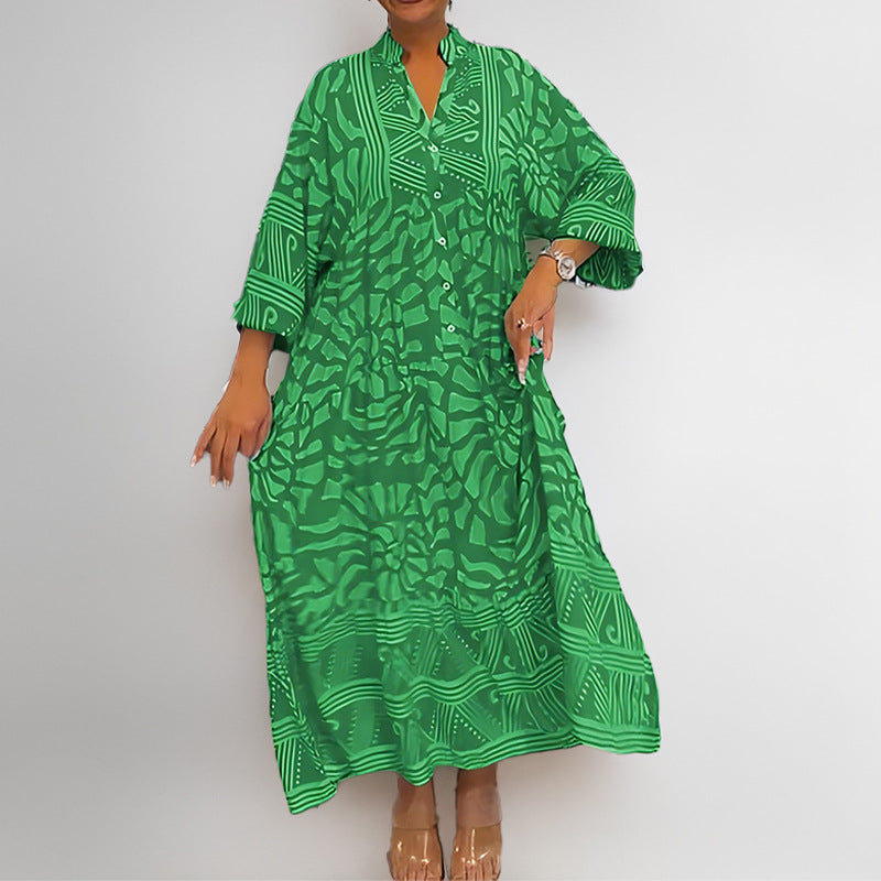 Damen Tunika-Kleid mit Einzigartigem Grafikdruck und Weiten Ärmeln EB