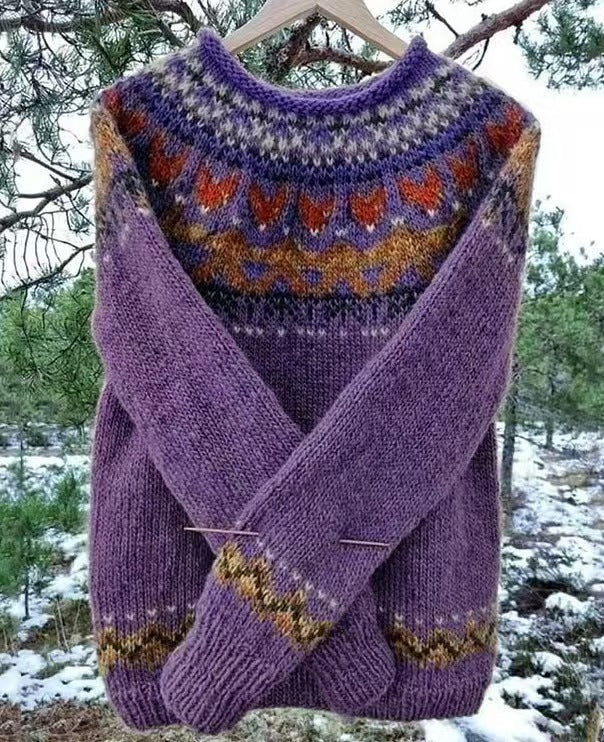 Damen nan Norwegerpullover aus Wollmix mit Rundhalsausschnitt und traditionellem Fair-Isle-Yoke EB