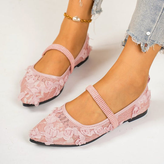 Damen elegante Ballerinas mit floralen Applikationen EB